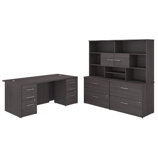 Picture of Bush Business Furniture Office 500 72inW Executive Computer Desk With Lateral File Cabinets And Hutch, Storm Gray, Standard Delivery