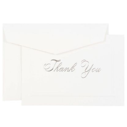 Picture of JAM Paper Thank You Card Set, 4 7/8in x 3 3/8in, 80 Lb, Bright White/Silver Script, Set Of 104 Cards And 100 Envelopes