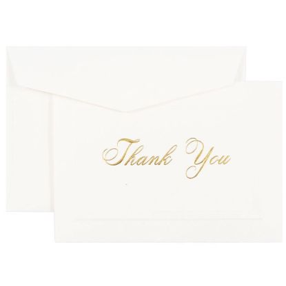 Picture of JAM Paper Thank You Card Set, 4 7/8in x 3 3/8in, 80 Lb, Bright White/Gold Script, Set Of 104 Cards And 100 Envelopes