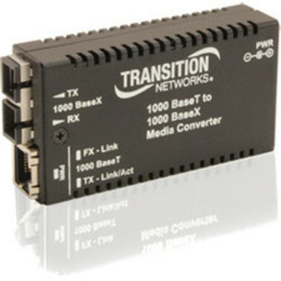 Picture of Transition Networks Mini Gigabit Ethernet Media Converter - 1 x Network (RJ-45) - 1 x SC Ports - 10/100/1000Base-T, 1000Base-LX - 6.21 Mile - Desktop, Wall Mountable, Rack-mountable