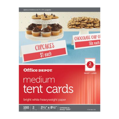 Picture of Office Depot Brand Inkjet/Laser Tent Cards, Medium, 2 1/2in x 8 1/2in, Bright White, Pack Of 100