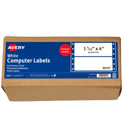 Picture of Avery Continuous Form Permanent Address Labels, 4014, Rectangle, 4in x 1 7/16in, White, Pack Of 5,000