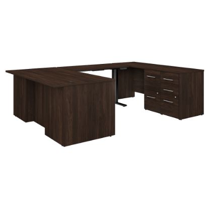 Picture of Bush Business Furniture Office 500 Electric Height-Adjustable U-Shaped Executive Desk With Drawers, 72inW, Black Walnut, Standard Delivery