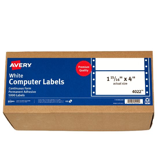 Picture of Avery Continuous Form Permanent Address Labels, 4022, Rectangle, 4in x 1 15/16in, White, Box Of 5,000