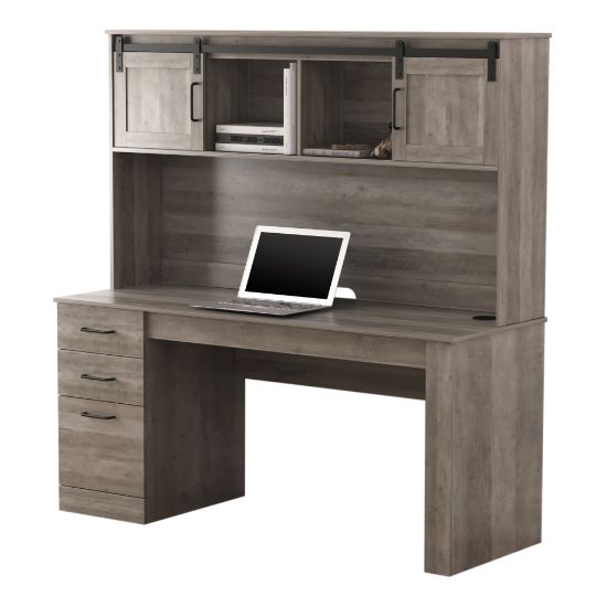 Picture of Realspace Peakwood 65inW Computer Desk With Hutch And Wireless Charging, Smoky Brown