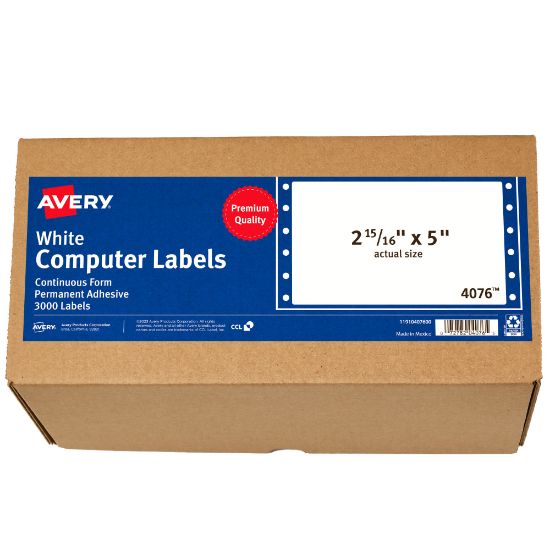 Picture of Avery Continuous Form Permanent Address Labels, 4076, Rectangle, 5in x 2 15/16in, White, Box Of 3,000