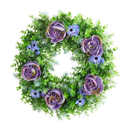 Picture of Nearly Natural Rose, Daisy and Greens 22inH Artificial Wreath, 22inH x 22inW x 5inD, Purple