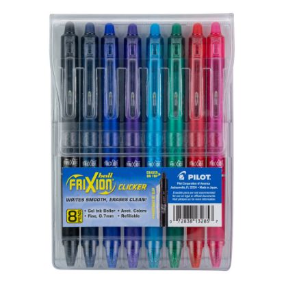 Picture of Pilot FriXion Ball Clicker Erasable Retractable Gel Pens, Pack of 8, Fine Point, 0.7 mm, Assorted Barrel Colors, Assorted Ink Colors