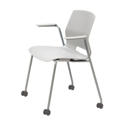 Picture of KFI Studios Imme Stack Chair With Arms And Caster Base, Light Gray/Silver