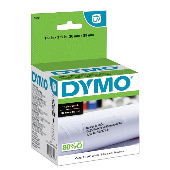 Picture of DYMO White Thermal Address Labels, DYM30321, 1 4/10in x 3 1/2in, Box Of 520