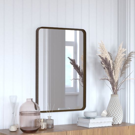 Picture of Flash Furniture Janinne Rectangular Decorative Wall Mirror, 30inH x 20inW x 2inD, Brushed Bronze