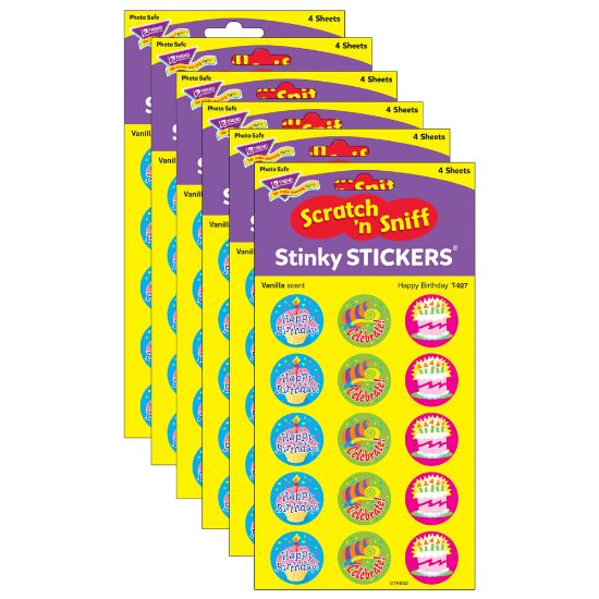 Picture of Trend Stinky Stickers, Happy Birthday/Vanilla, 60 Stickers Per Pack, Set Of 6 Packs