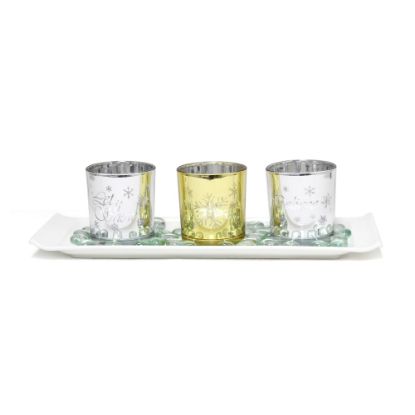 Picture of Elegant Designs Winter Wonderland Candle Holder Set, 3-1/2in x 5in x 14in, Silver/Gold, Set Of 3 Holders