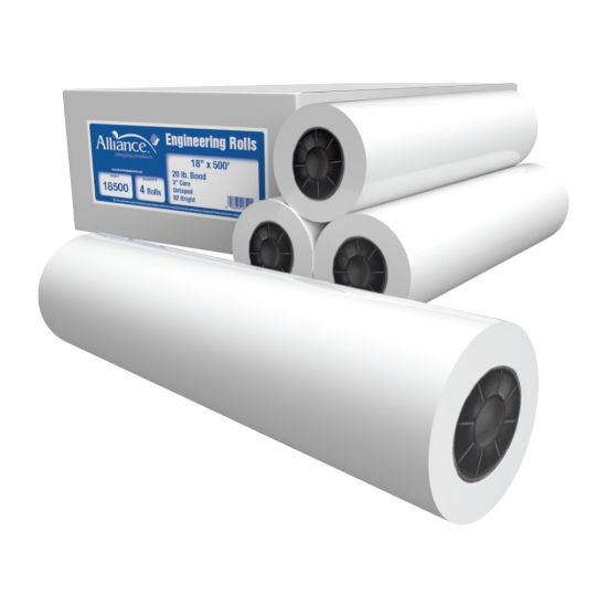 Picture of Alliance CAD Bond Paper, 3in Core, 18in x 500ft, 20 Lb, White, Pack Of 4 Rolls