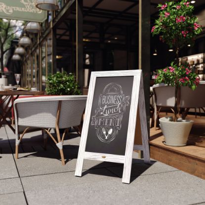 Picture of Flash Furniture Canterbury Wooden Indoor/Outdoor A-Frame Magnetic Chalkboard Sign Set, 20in x 40in, White Wash