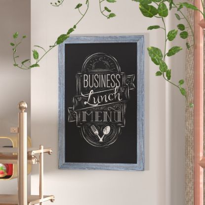 Picture of Flash Furniture Canterbury Wall-Mounted Magnetic Chalkboard Sign With Eraser, Porcelain Steel, 36inH x 24inW x 3/4inD, Blue Frame