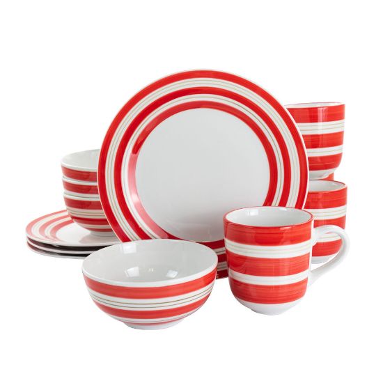 Picture of Gibson Home Sunset Stripes 12-Piece Dinnerware Set, Red