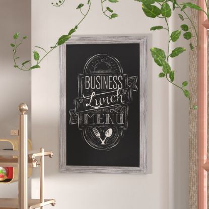 Picture of Flash Furniture Canterbury Wall-Mounted Magnetic Chalkboard Sign With Eraser, Porcelain Steel, 36inH x 24inW x 3/4inD, White Washed Frame