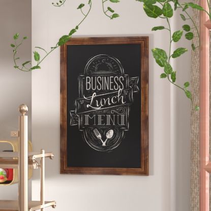 Picture of Flash Furniture Canterbury Wall-Mounted Magnetic Chalkboard Sign With Eraser, Porcelain Steel, 36inH x 24inW x 3/4inD, Torched Brown Frame