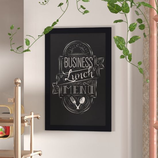 Picture of Flash Furniture Canterbury Wall-Mounted Magnetic Chalkboard Sign With Eraser, Porcelain Steel, 36inH x 24inW x 3/4inD, Black Frame