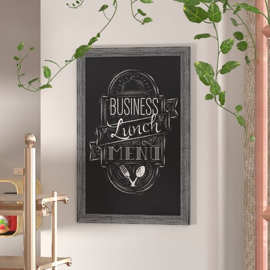 Picture of Flash Furniture Canterbury Wall-Mounted Magnetic Chalkboard Sign With Eraser, Porcelain Steel, 36inH x 24inW x 3/4inD, Gray Frame