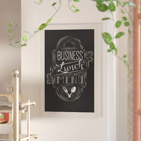 Picture of Flash Furniture Canterbury Wall-Mounted Magnetic Chalkboard Sign With Eraser, Porcelain Steel, 36inH x 24inW x 3/4inD, Solid White Frame