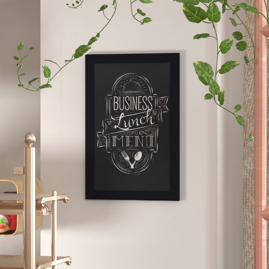 Picture of Flash Furniture Canterbury Wall-Mounted Magnetic Chalkboard Sign With Eraser, Porcelain Steel, 30inH x 20inW x 3/4inD, Black Frame