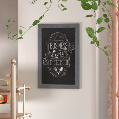 Picture of Flash Furniture Canterbury Wall-Mounted Magnetic Chalkboard Sign With Eraser, Porcelain Steel, 30inH x 20inW x 3/4inD, Gray Frame