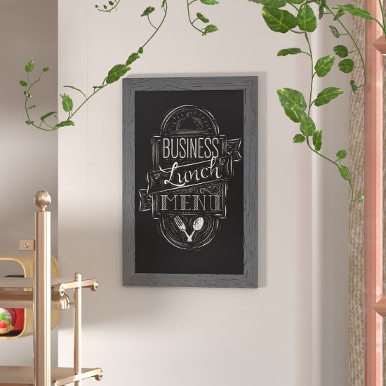 Picture of Flash Furniture Canterbury Wall-Mounted Magnetic Chalkboard Sign With Eraser, Porcelain Steel, 30inH x 20inW x 3/4inD, Gray Frame