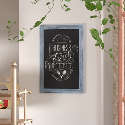 Picture of Flash Furniture Canterbury Wall-Mounted Magnetic Chalkboard Sign With Eraser, Porcelain Steel, 30inH x 20inW x 3/4inD, Blue Frame