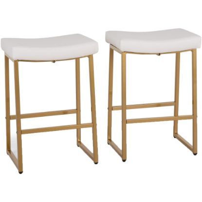 Picture of ALPHA HOME Saddle Design PU Leather Counter-Height Stools, White/Gold, Set Of 2 Stools