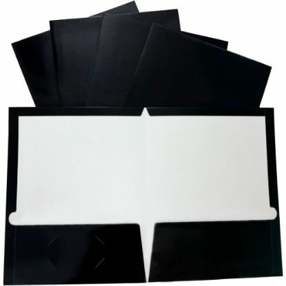 Picture of Business Source 2-Pocket Report Covers With Business Card Holder, Letter Size, 8 1/2in x 11in, Black, Box Of 25 Covers