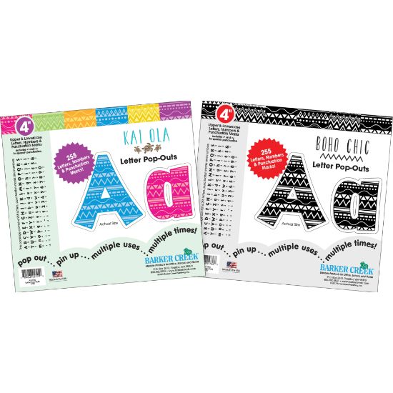 Picture of Barker Creek Letter And Number Pop Outs, 4in, Kai Ola/Boho Chic, 255 Letters And Numbers Per Pack, Set Of 2 Packs