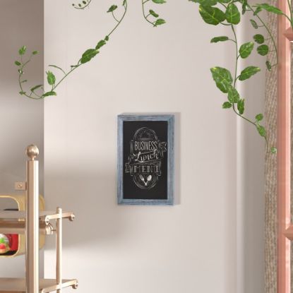 Picture of Flash Furniture Canterbury Magnetic Wall-Mount Chalkboard Sign With Eraser, Porcelain Steel, 17inH x 11inW x 3/4inD, Blue Wood Frame