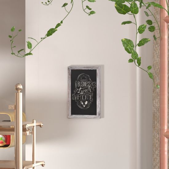 Picture of Flash Furniture Canterbury Magnetic Wall-Mount Chalkboard Sign With Eraser, Porcelain Steel, 17inH x 11inW x 3/4inD, White Washed Wood Frame