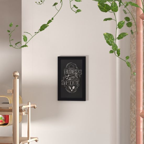 Picture of Flash Furniture Canterbury Magnetic Wall-Mount Chalkboard Sign With Eraser, Porcelain Steel, 17inH x 11inW x 3/4inD, Black Wood Frame