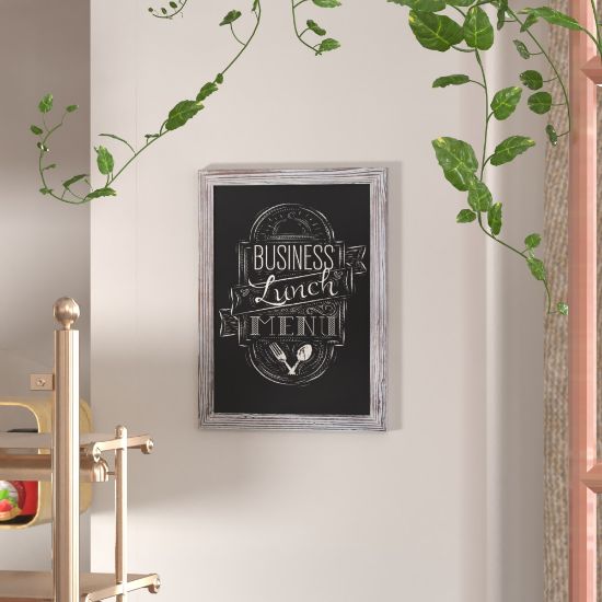 Picture of Flash Furniture Canterbury Wall Mount Magnetic Chalkboard Sign, 18in x 24in, White-Washed