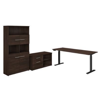 Picture of Bush Business Furniture Office 500 Electric Height-Adjustable Standing Desk With Storage And Bookcase, 72inW, Black Walnut, Standard Delivery