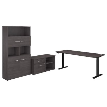 Picture of Bush Business Furniture Office 500 Electric Height-Adjustable Standing Desk With Storage And Bookcase, 72inW, Storm Gray, Standard Delivery