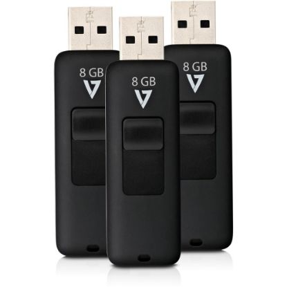 Picture of V7 8GB Flash Drive 3 Pack Combo - 8 GB - USB 2.0 - 10 MB/s Read Speed - 3 MB/s Write Speed - Black - 5 Year Warranty - 3 / Pack