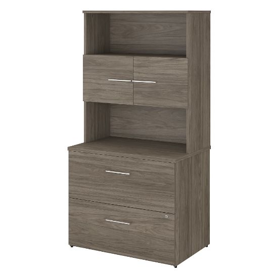 Picture of Bush Business Furniture Office 500 35-2/3inW x 23-1/3inD 2-Drawer Lateral File Cabinet With Hutch, Modern Hickory, Standard Delivery - Partially Assembled