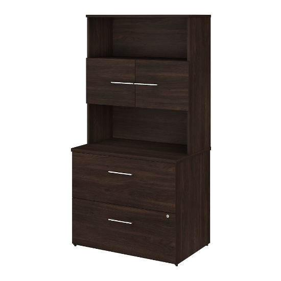 Picture of Bush Business Furniture Office 500 35-2/3inW x 23-1/3inD 2-Drawer Lateral File Cabinet With Hutch, Black Walnut, Standard Delivery - Partially Assembled