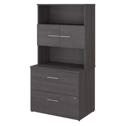 Picture of Bush Business Furniture Office 500 35-2/3inW x 23-1/3inD 2-Drawer Lateral File Cabinet With Hutch, Storm Gray, Standard Delivery - Partially Assembled