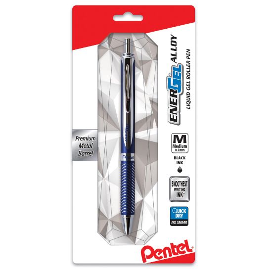 Picture of Pentel EnerGel Alloy Premium Liquid Gel Pen, Medium Point, 0.7 mm, Navy/Silver Barrel, Black Ink