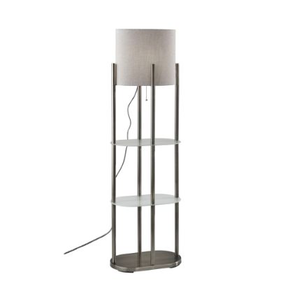 Picture of Adesso Norman 2-Shelf Lamp, 60-1/2inH, Gray & White Shade/Brushed Steel Base