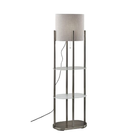 Picture of Adesso Norman 2-Shelf Lamp, 60-1/2inH, Gray & White Shade/Brushed Steel Base