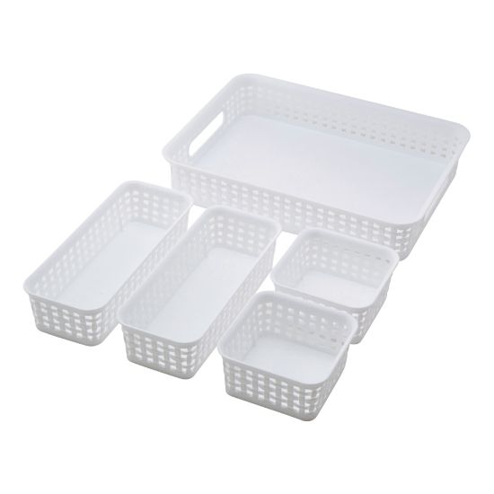 Picture of Realspace Plastic Weave Bins, Assorted Sizes, White, Pack Of 5