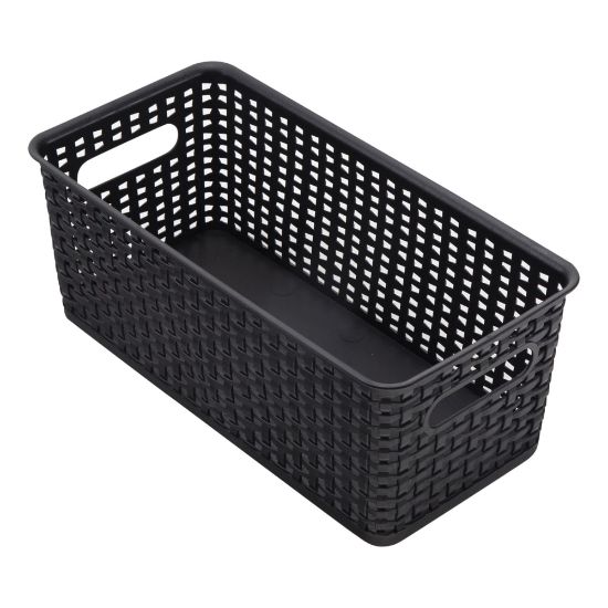 Picture of Realspace Plastic Weave Bookshelf Bin, Small Size, Black