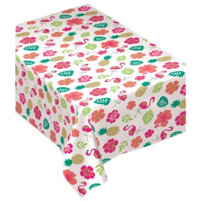 Picture of Amscan Flannel-Backed Table Cover, 52in x 90in, Summer Luau Aloha