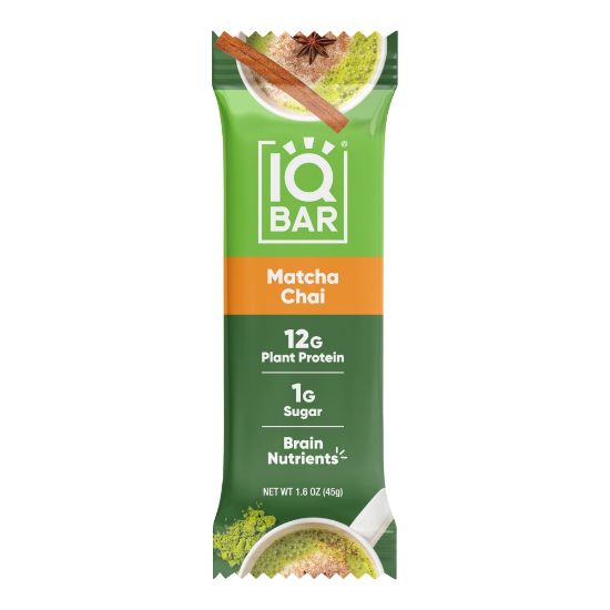 Picture of IQ BAR Brain Fuel Protein Bars, Matcha Chai, 1.6 Oz, Box Of 24 Bars